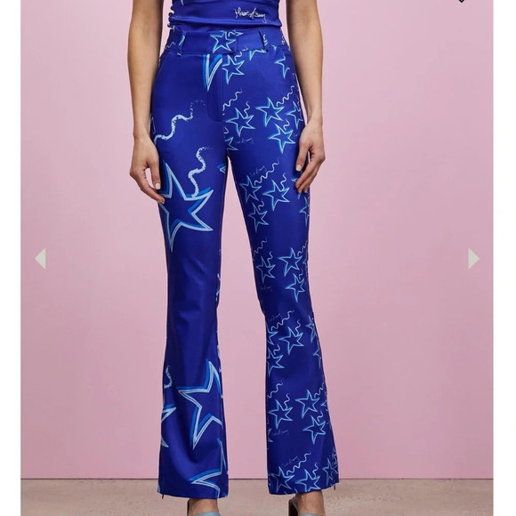 House of Sunny Infinity Party Satin Star Print Flare Pants - Picture 1 of 10